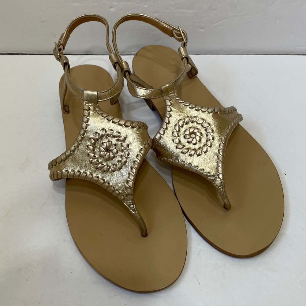 JACK ROGERS MACI LEATHER FLAT SANDALS IN‎ METALLIC GOLD